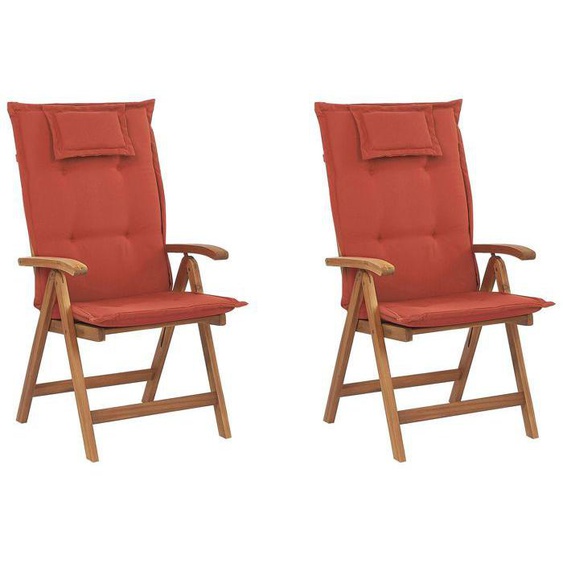 Lot de 2 chaises de jardin avec coussins rouges JAVA