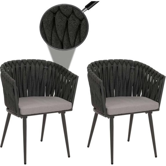 lot de 2 chaises de jardin en aluminium HWC-N38, chaise dextérieur avec accoudoirs, olefin corde tressée Rope ~ anthracite Coussin gris clair