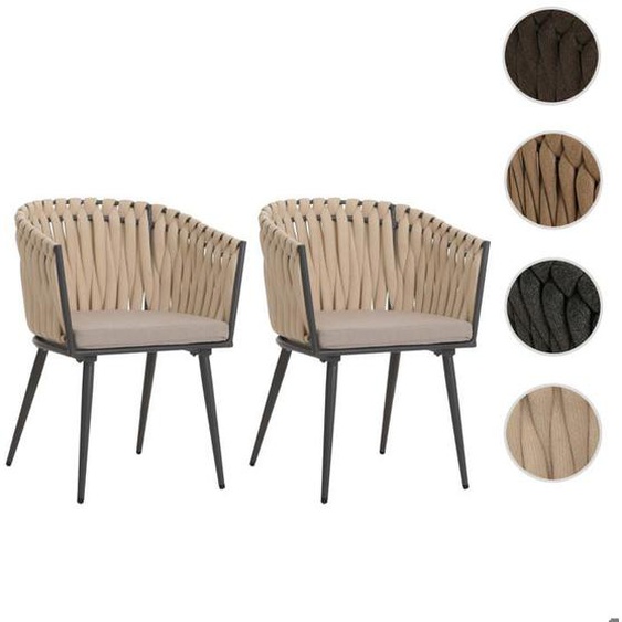 Lot de 2 chaises de jardin en aluminium MCW-N38 crème Coussin marron clair