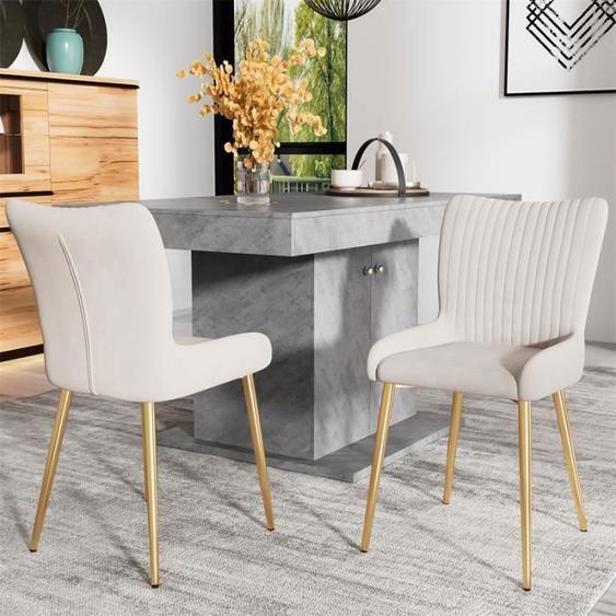 Chaises de salle à manger - Luxe - Beige - 2 pièces - Métal doré - Support lombaire