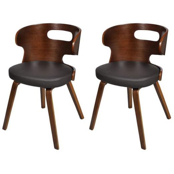 Lot de 2 chaises de salle à manger en cuir mélangé brun 240707