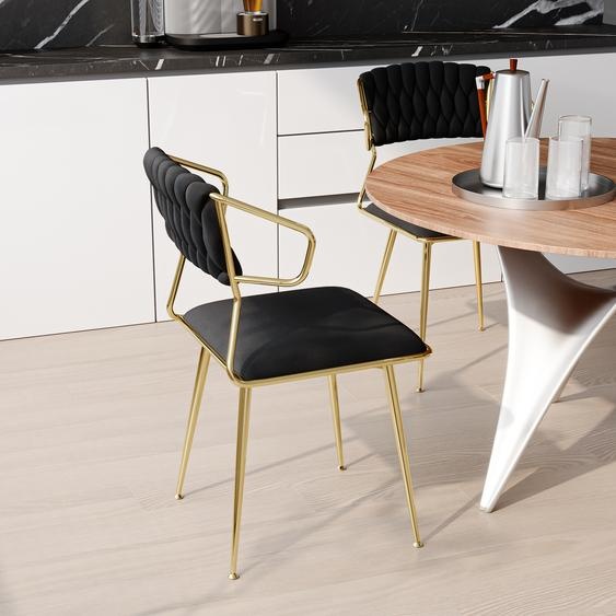 Lot de 2 chaises de salle à manger en velours noir motif écaille, pieds dorés en métal, design moderne et élégant