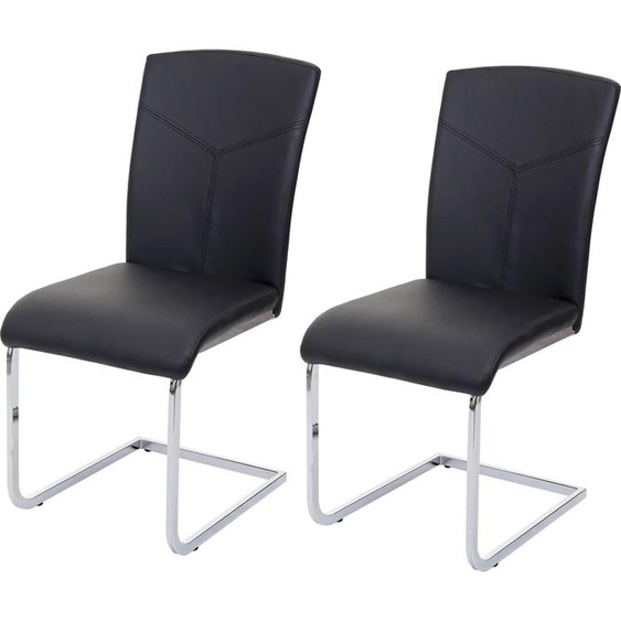lot de 2 chaises de salle à manger HWC-F36, chaise de cuisine à piétement luge, chaise de conférence ~ similicuir, noir