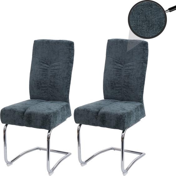 lot de 2 chaises de salle à manger HWC-G56, chaise de cuisine cantilever chaise inclinable, métal tissu/textile chenille ~ bleu-vert