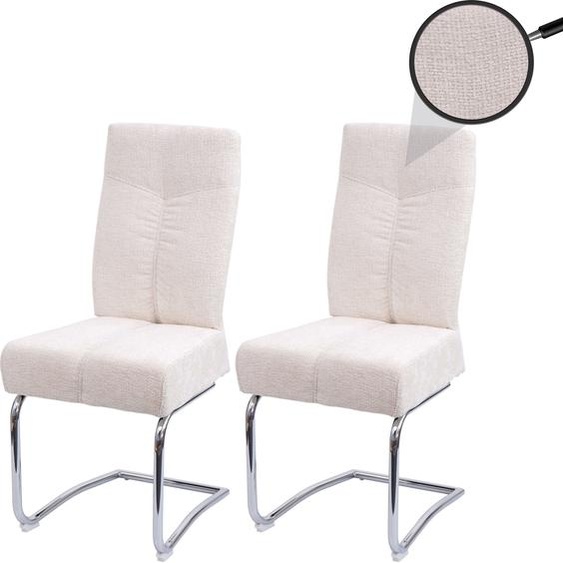 lot de 2 chaises de salle à manger HWC-G56, chaise de cuisine cantilever chaise inclinable, métal tissu/textile chenille ~ crème