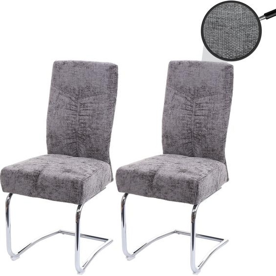 lot de 2 chaises de salle à manger HWC-G56, chaise de cuisine cantilever chaise inclinable, métal tissu/textile chenille ~ gris foncé