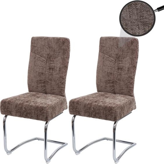 lot de 2 chaises de salle à manger HWC-G56, chaise de cuisine cantilever, métal tissu/textile chenille ~ marron