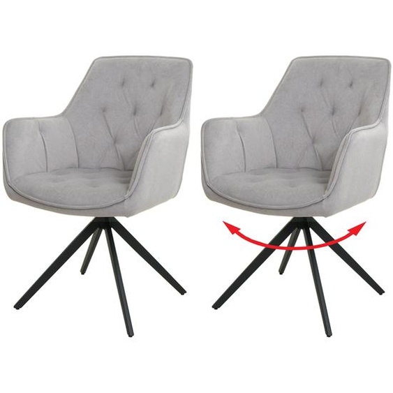 lot de 2 chaises de salle à manger HWC-L80, chaise de cuisine rembourrée chaise avec accoudoirs, pivotante, métal tissu/textile ~ gris clair