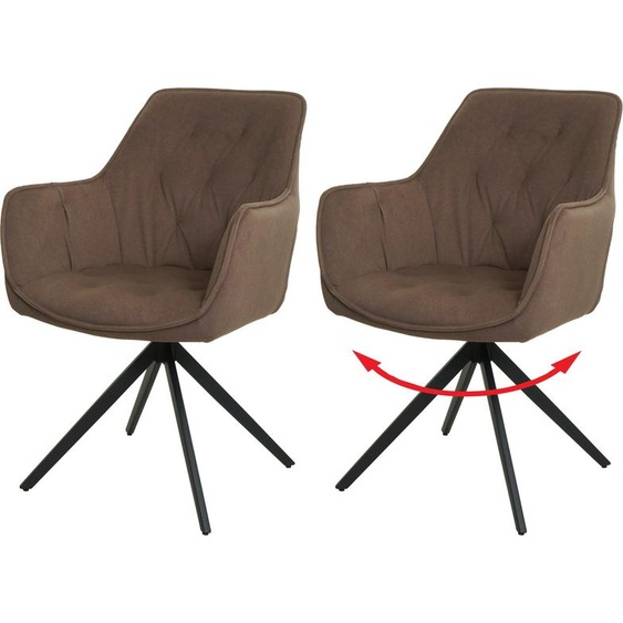 lot de 2 chaises de salle à manger HWC-L80, chaise de cuisine rembourrée chaise avec accoudoirs, pivotante, métal tissu/textile ~ marron
