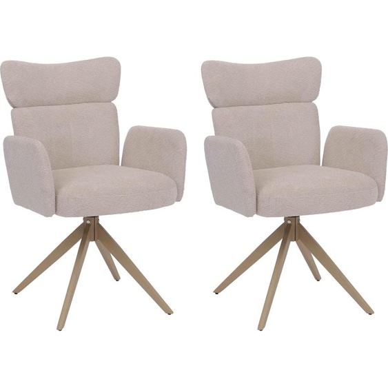 lot de 2 chaises de salle à manger HWC-N11, chaise, pivotante Auto-Return Tissu Bouclé 350g/m² Öko-Tex ~ beige, pieds imitation bois