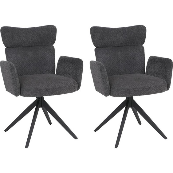 lot de 2 chaises de salle à manger HWC-N11, chaise, pivotante Auto-Return Tissu Bouclé 350g/m² Öko-Tex ~ gris foncé, pieds gris foncé