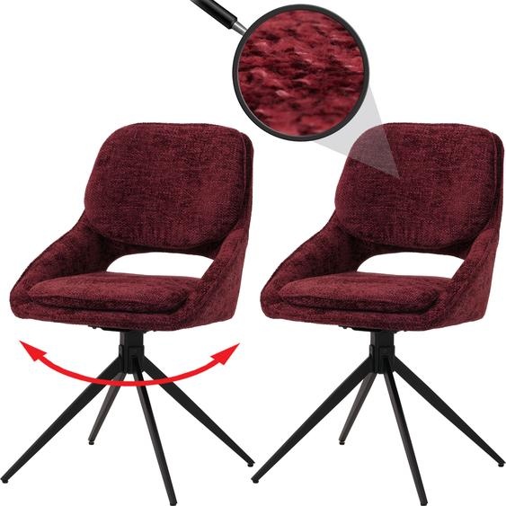 lot de 2 chaises de salle à manger HWC-N73, chaise de cuisine, pivotante Auto-Return, tissu/textile chenille (490g/m²) Oeko-Tex ~ bordeaux