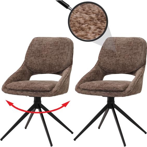 lot de 2 chaises de salle à manger HWC-N73, chaise de cuisine, pivotante Auto-Return, tissu/textile chenille (490g/m²) Oeko-Tex ~ marron