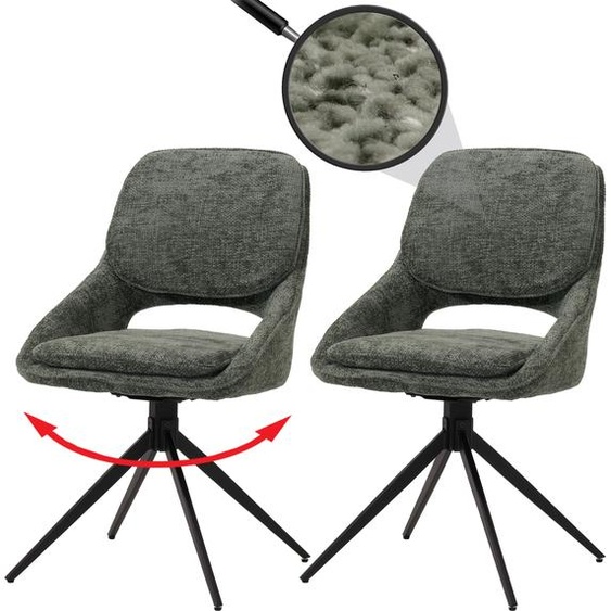 lot de 2 chaises de salle à manger HWC-N73, chaise de cuisine, pivotante Auto-Return, tissu/textile chenille (490g/m²) Oeko-Tex ~ vert