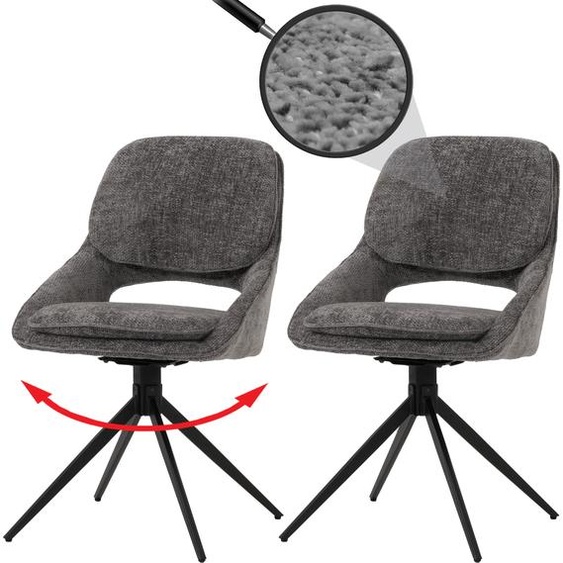 lot de 2 chaises de salle à manger HWC-N73, chaise de cuisine, pivotante Auto-Return, tissu/textile chenille (490g/m²) Öko-Tex ~ gris foncé