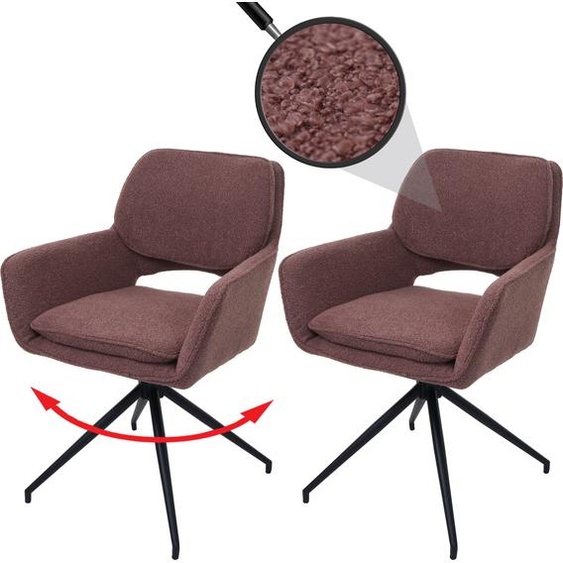 lot de 2 chaises de salle à manger HWC-N74, chaise de cuisine, pivotante Auto-Return, tissu Bouclé (540g/m²) Oeko-Tex ~ marron clair