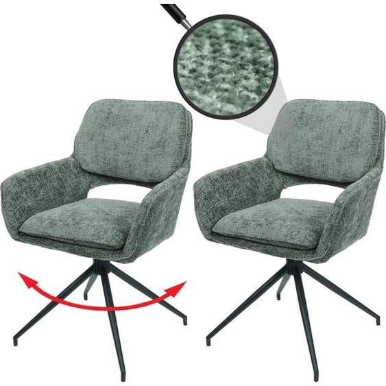 lot de 2 chaises de salle à manger HWC-N74, chaise de cuisine, pivotante Auto-Return, tissu chenille (490g/m²) Öko-Tex ~ vert