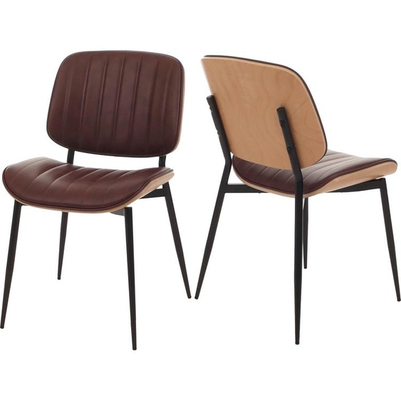 lot de 2 chaises de salle à manger HWC-O44, chaise de cuisine, bois courbé simili-cuir Oeko-Tex FSC® ~ naturel, marron vintage