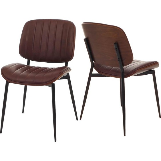lot de 2 chaises de salle à manger HWC-O44, chaise de cuisine, bois courbé similicuir Oeko-Tex FSC® ~ aspect noyer, marron vintage