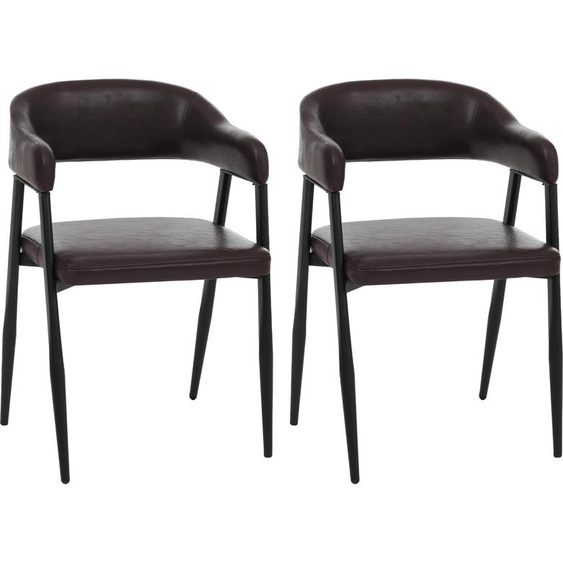 lot de 2 chaises de salle à manger HWC-P29, chaise de cuisine, industrielle, rétro et vintage en similicuir ~ brun foncé