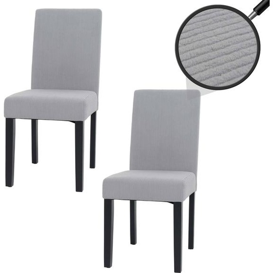 lot de 2 chaises de salle à manger Littau, chaise de cuisine à dossier haut, tissu/textile velours côtelé bois ~ gris clair, pieds foncés