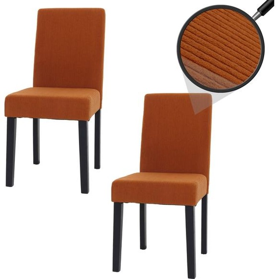 lot de 2 chaises de salle à manger Littau, chaise de cuisine à dossier haut, tissu/textile velours côtelé bois ~ terracotta, pieds foncés