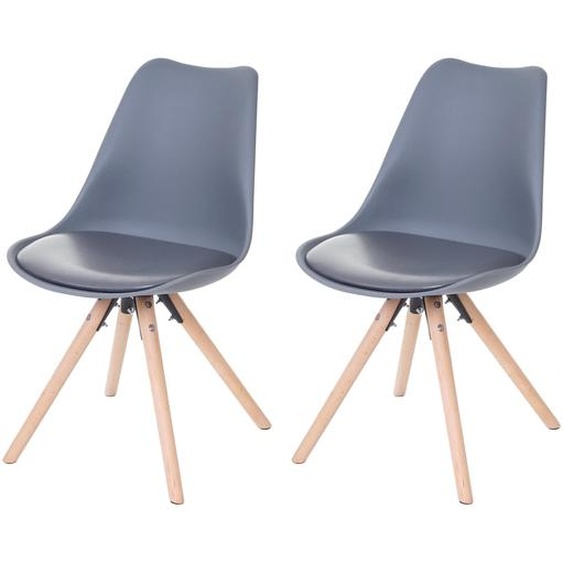 lot de 2 chaises de salle à manger Malmö T501, design rétro ~ gris, assise en similicuir gris, pieds clairs