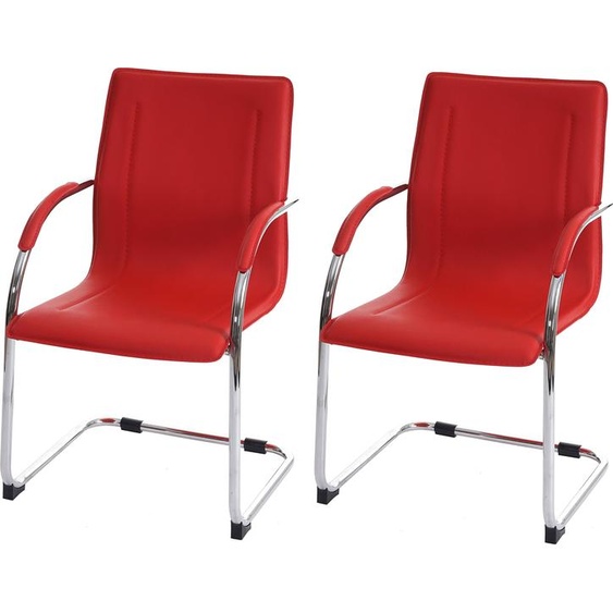 lot de 2 chaises de salle à manger Samara, chaise de cuisine à piétement luge Chaise, acier ~ rouge