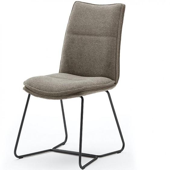 Lot de 2 chaises design HALSOU tissu cappuccino et pieds métal laqué noir