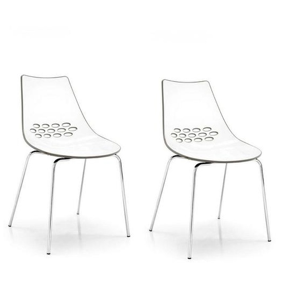 Lot de 2 chaises design JAM piétement métal chromé assise blanche et orange