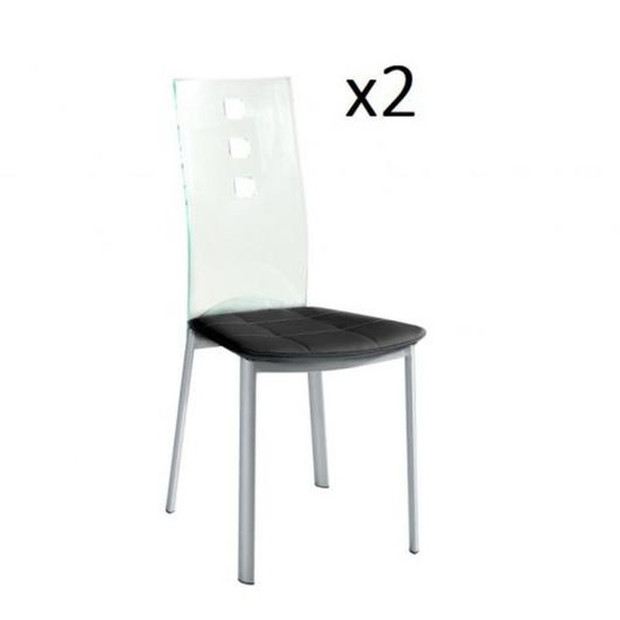 Lot de 2 chaises design LUXOR BLACK pieds métal dossier plexiglass assise microfibre noir