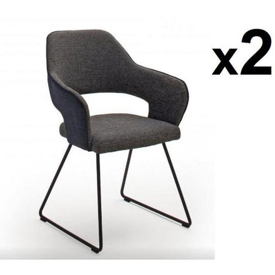 Lot de 2 chaises design NABAS tissu anthracite pieds traÃ®neau laque anthracite