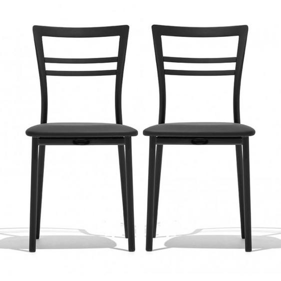 Lot de 2 Chaises GO! structure métal assise aspect cuir noir