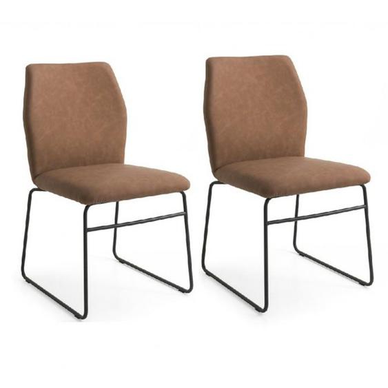 Lot de 2 Chaises HEXA structure métal assise aspect cuir tabac