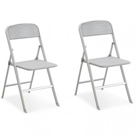 Lot de 2 Chaises pliantes ALU structure aluminium satiné assise tissu gris