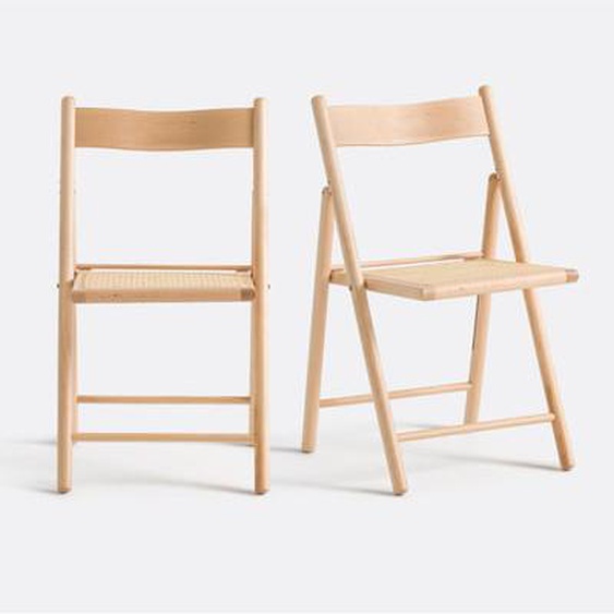 Lot de 2 chaises pliantes hêtre et cannage, Mauryn