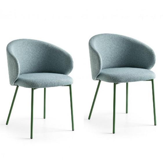 Lot de 2 Chaises rembourré TUKA structure métal tissu vert thym
