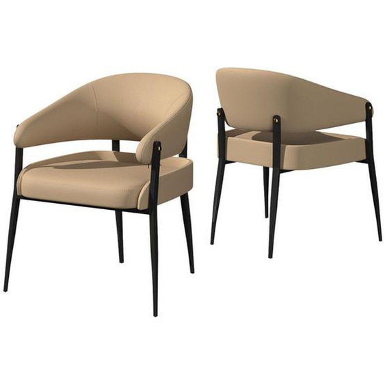 Lot de 2 Chaises Salle à Manger, Chaise de Cuisine Confortable Fauteuil de Table à Manger en Cuir avec Pieds Métal, Kaki