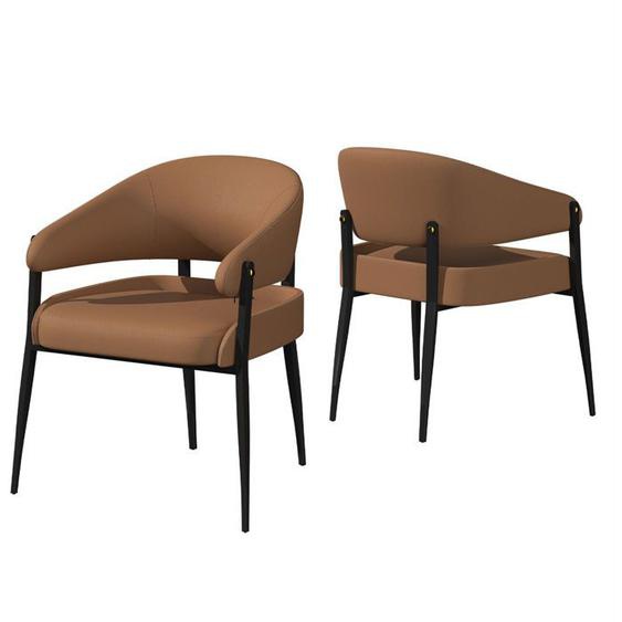Chaise Salle à Manger - Non spécifié - Lot de 2 - Cuir Microfibre - Pieds Métal - Marron