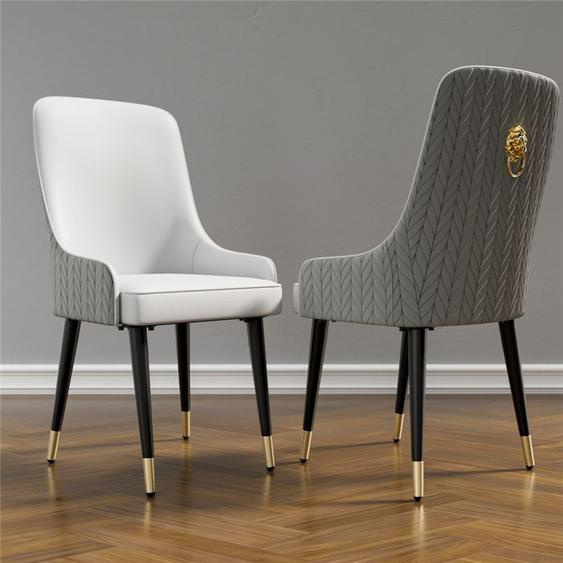 Lot de 2 Chaises Salle à Manger Chaise Grise de Cuisine en Cuir avec Pieds Métal pour Salon