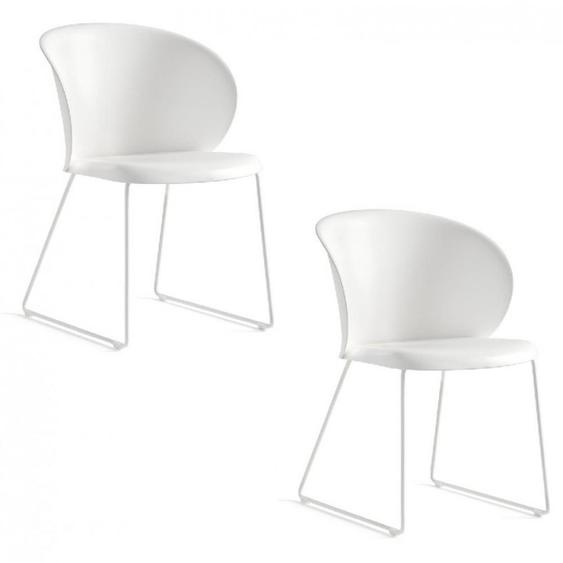 Lot de 2 Chaises TUKA  pieds métal assise plastique blanc