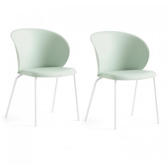 Lot de 2 Chaises TUKA  pieds métal assise plastique vert thym