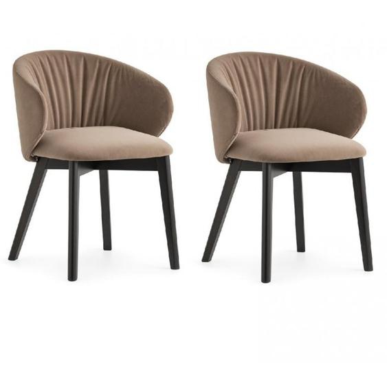 Lot de 2 Chaises TUKA  SOFT structure bois assise tapissé camel