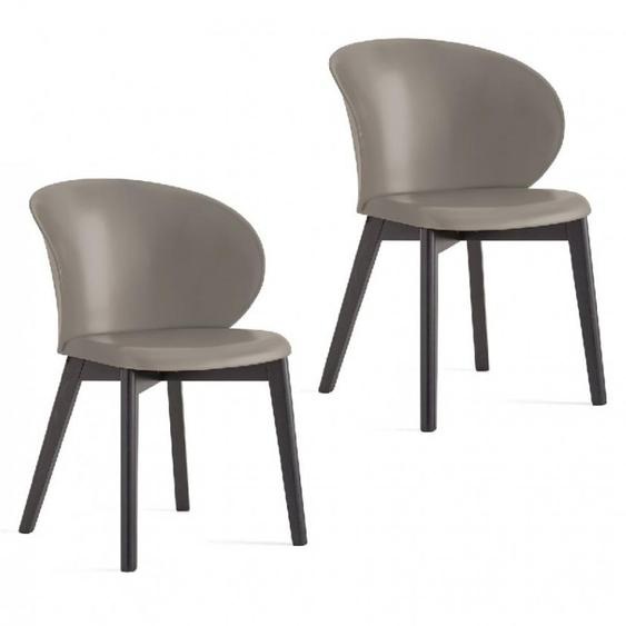 Lot de 2 Chaises TUKA structure bois assise plastique grège