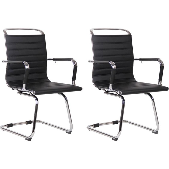 Lot de 2 chaises visiteurs Balve CLP avec piètement en métal aspect chrome noir, revêtement en similicuir