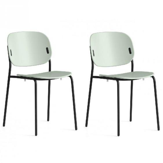 Lot de 2 Chaises YO! pieds métal assise plastique vert thym