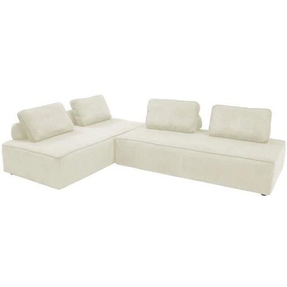 Lot de 2 chauffeuses LAO 2 places pour canapé modulable velours côtelé crème. L 180 x P 90 x H 78cm