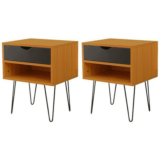 Lot de 2 Chevet pieds Métal à 2 étages avec un tiroir - ERROLVES - Bois - Style Minimaliste - 40*34*50 CM