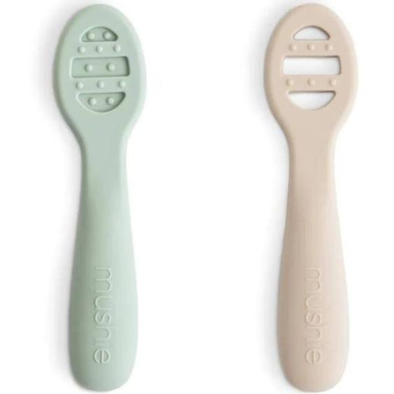 Lot De 2 Cuillères Dapprentissage Vert Deau, Écru