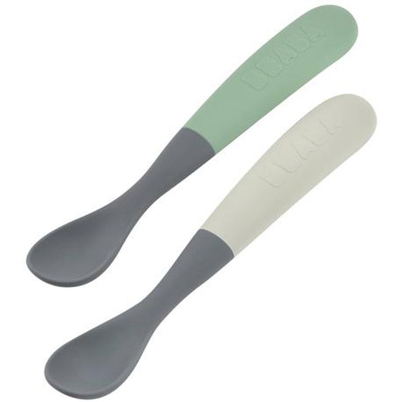 Lot De 2 Cuillères Silicone 1er Âge Vert/gris